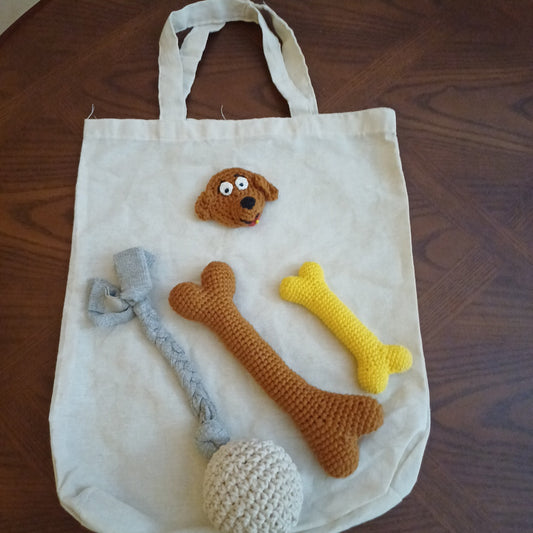 DOOGIE TOY SET 2-(WITH DOGGIE APPLIQUE BAG)