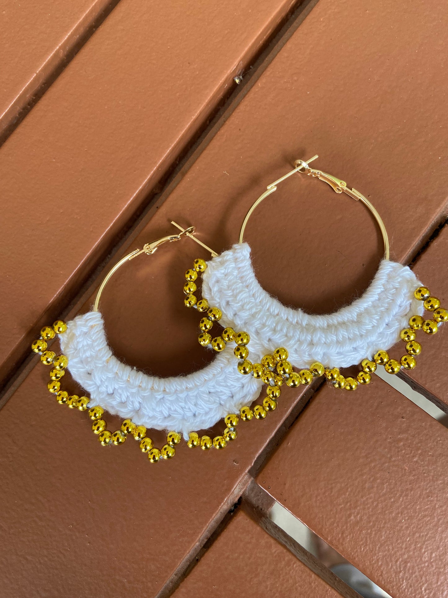 White Crochet Hoop Earrings