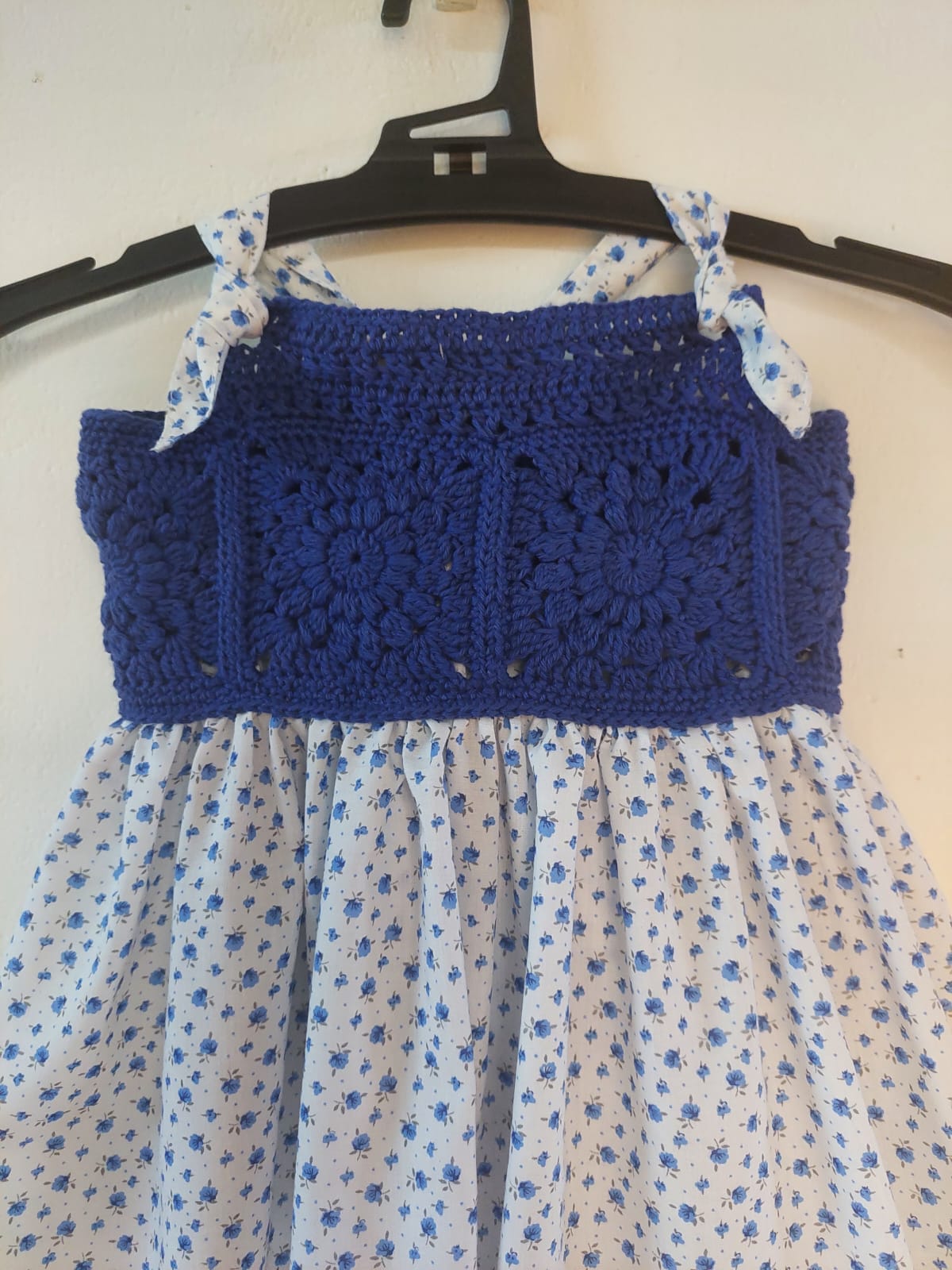 Crochet Yoke Frock Dark Blue