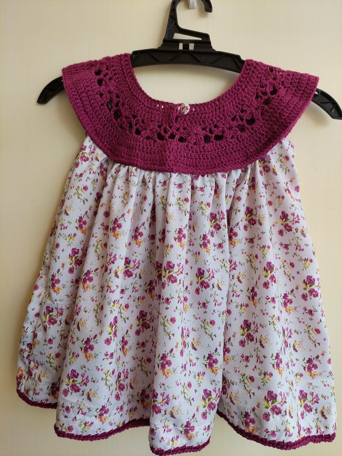 Crochet Yoke Frock Maroon