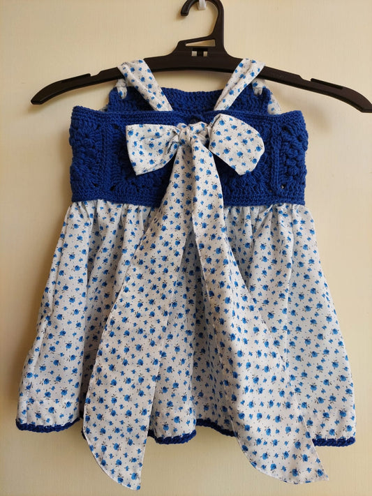 Crochet Yoke Frock Dark Blue