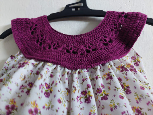 Crochet Yoke Frock Maroon